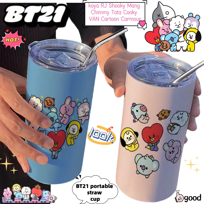 Nuovo Thermos Portatile BT21 koyaRJ Shooky Man Chimmy Tata Cooky VAN, Tazza Creativa per Acqua con Design Animato