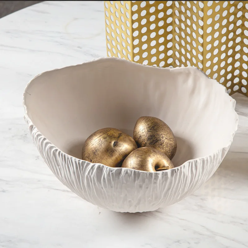 White texture ceramic fruit plate ornament, living room home use, creative shape dried fruit snack plate