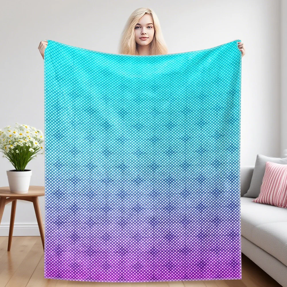 Cyan Purple Gradient Halftone Sofa Specific Soft Flannel Blanket, Universal Plush Gift Blanket For All Seasons