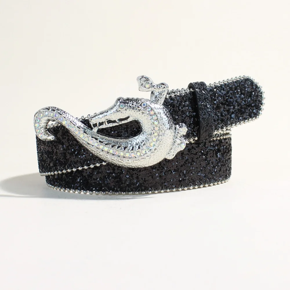 

Y2K Women Fashion Solid Print Studded Full Rhinestone Belt PU Leather Bling Crystal Adjustable Glitter Waistband for Club Party