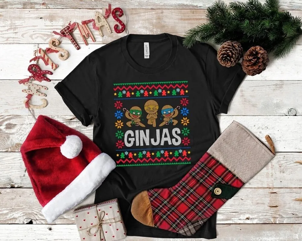 Ginjas Ninjas Gingerbread Ninjabread Funny Ugly Christmas Xmas Baking Team Chocolate Cookie Karate T Shirt Sweater