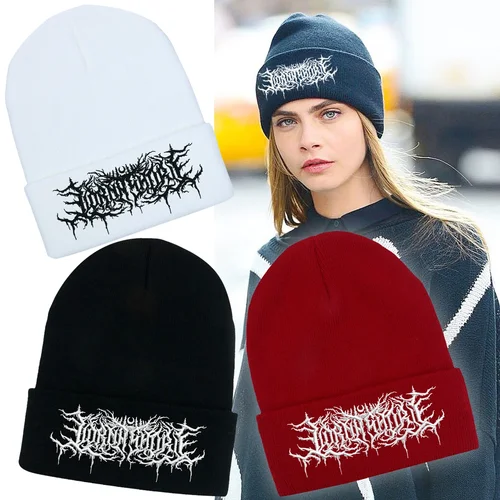 Imagen 2 del producto Gorro Lorna Shore bordado Grunge gorro de punto suave gótico Y2k Punk ropa de calle sombrero de invierno Unisex sombrero para deportes al aire libre