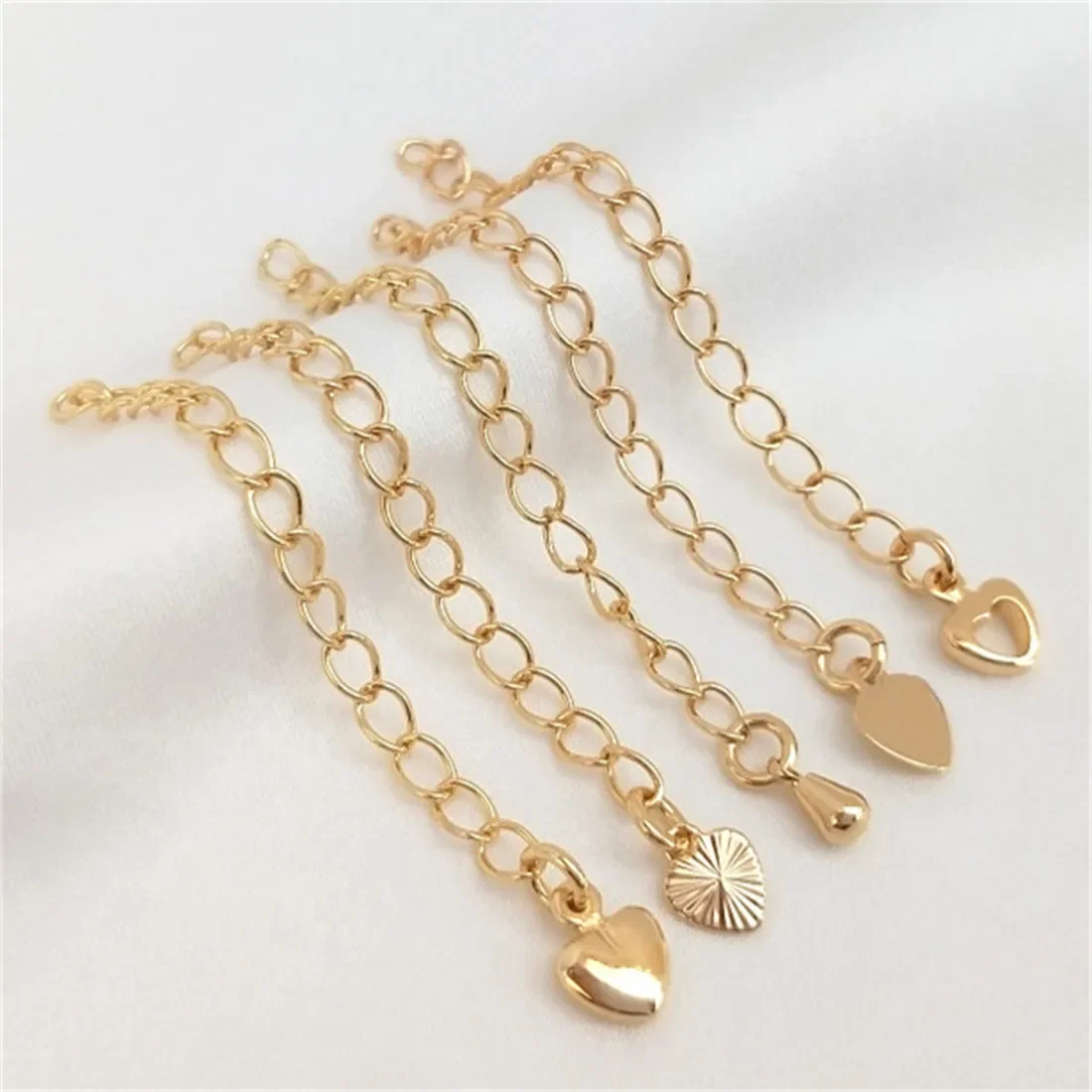 14K Gold Tail Chain Water Droplet Heart-shaped Extended Chain Handcrafted DIY Bracelet Necklace Extended Chain Accessory B778