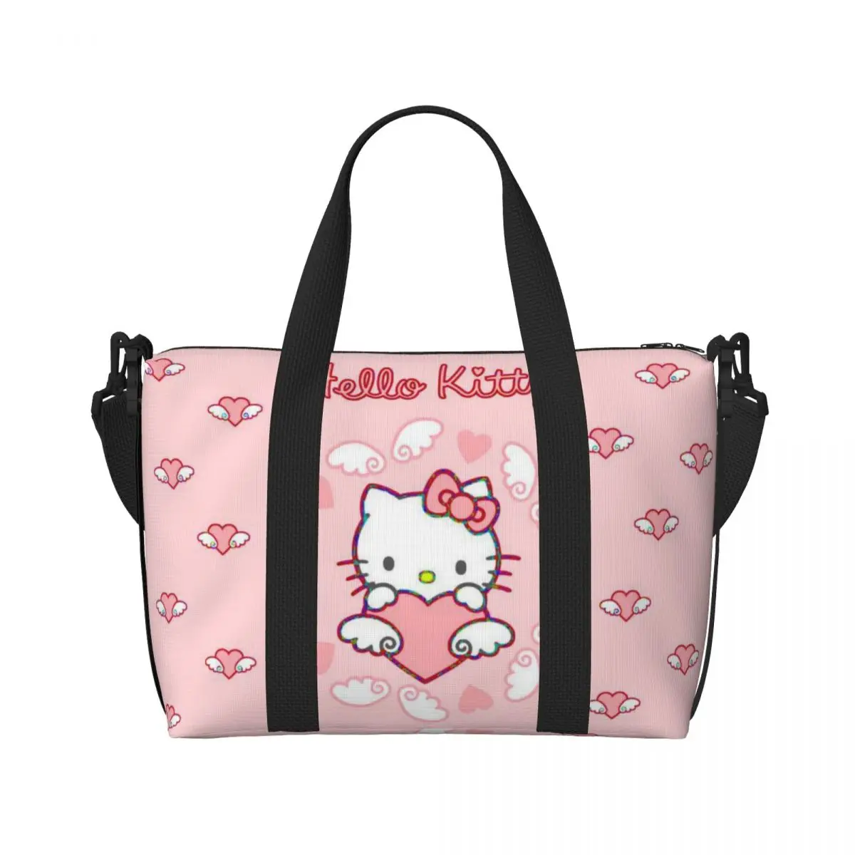 Custom Hello Kitty Cartoon Tote Bag Women Large Capacity Kitty White Gym Beach Shoulder Travel Bag