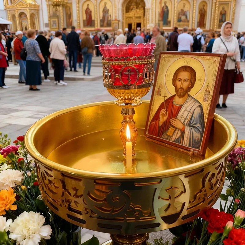Eastern Orthodox Sacrificial Offering Plate Night Watch Lamp Gold Plated Carved Glass Lamp Religious Ritual Offering Equipment