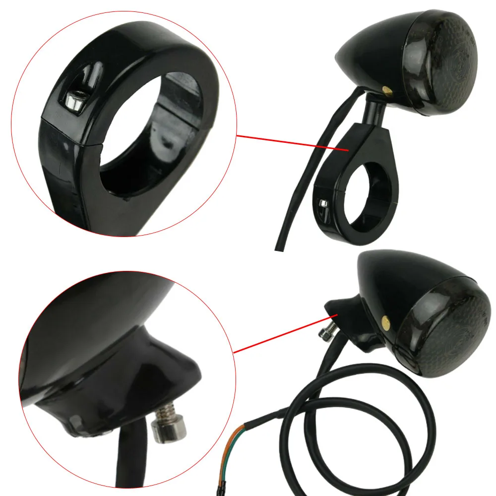4Pcs Motorcycle Turn Signal Lights Front Rear Light 39mm Fork Clamp Universal For Harley Chrome and Black Housing Indicator Lamp