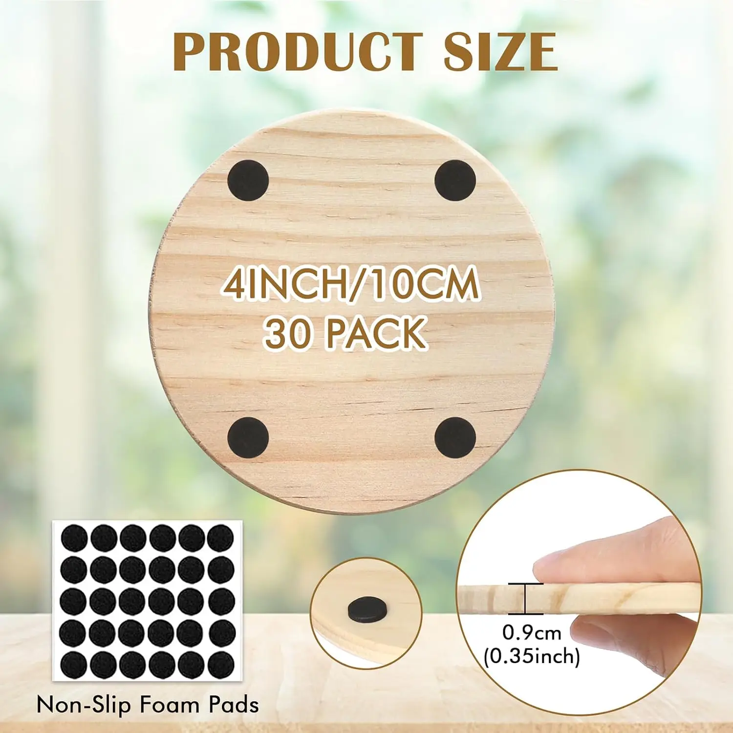 30PCS Wood Coasters, 4 Inch Round Blank Wooden Coasters for Crafts for DIY Stained Painting Engraving Home Decoration