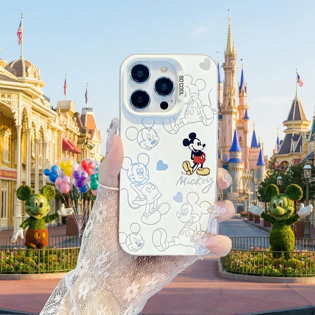 

Чехол для телефона 17 Pro Max, цвет серебристый, для моделей 16, 15, 14, 13, 12, 11, с дизайном Микки и Минни, креативный, противоударный