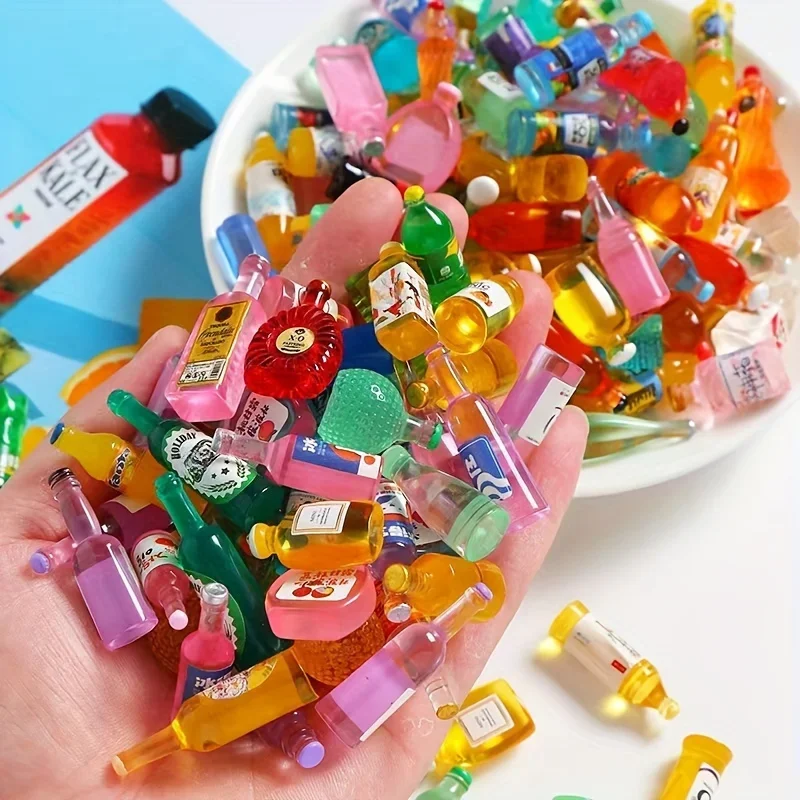 50 قطعة من زجاجة مشروبات صغيرة لتزيين بيت الدمية، حافظة هاتف محمول ذاتية الصنع لتزيين بيت الدمية