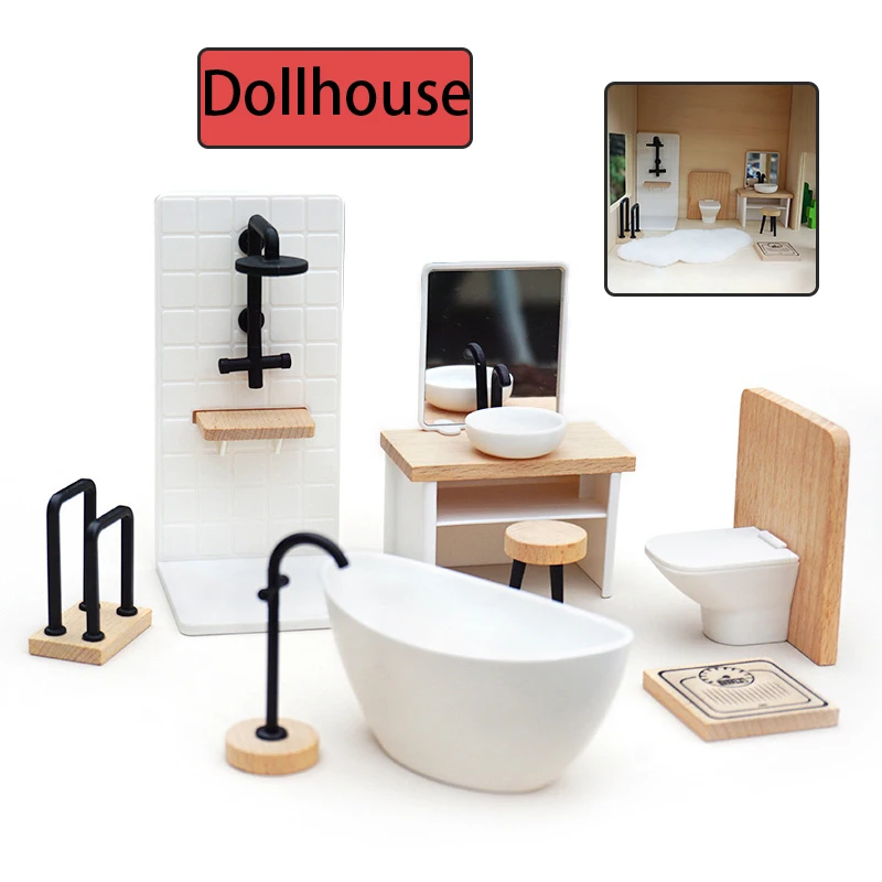 1/12 Dollhouse Simulation Washbasin Tub Toilet Model Dollhouse Bathroom Decor Dolls House Miniature Furniture Accessories view 4