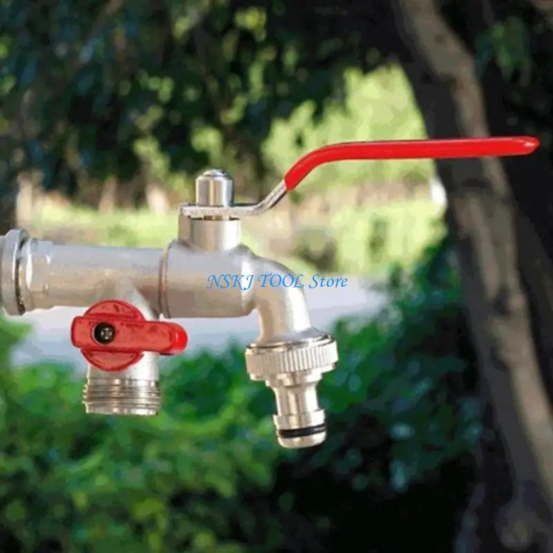 L8RC High Performances 3/4Inch Brass Tap with Double Outlets Rustproof Includes Conversion Head for Garden and Home Use