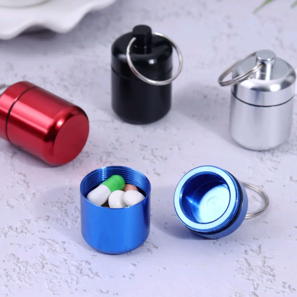 

1PC Metal Mini Pill Box Waterproof Alloy Travel Pill Bottle Cache Drug Holder Container Keychain Medicine Box Health Care Bottle