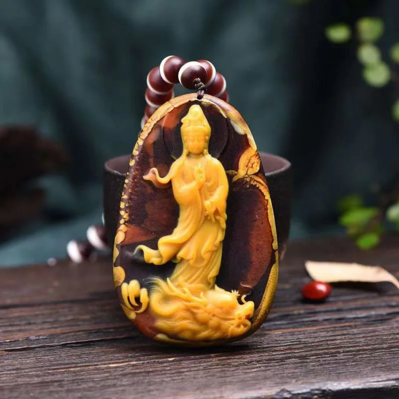 Ambergris Buddha statue pendant natural collection perfume grey amber beeswax sweater chain for men women Advanced collection