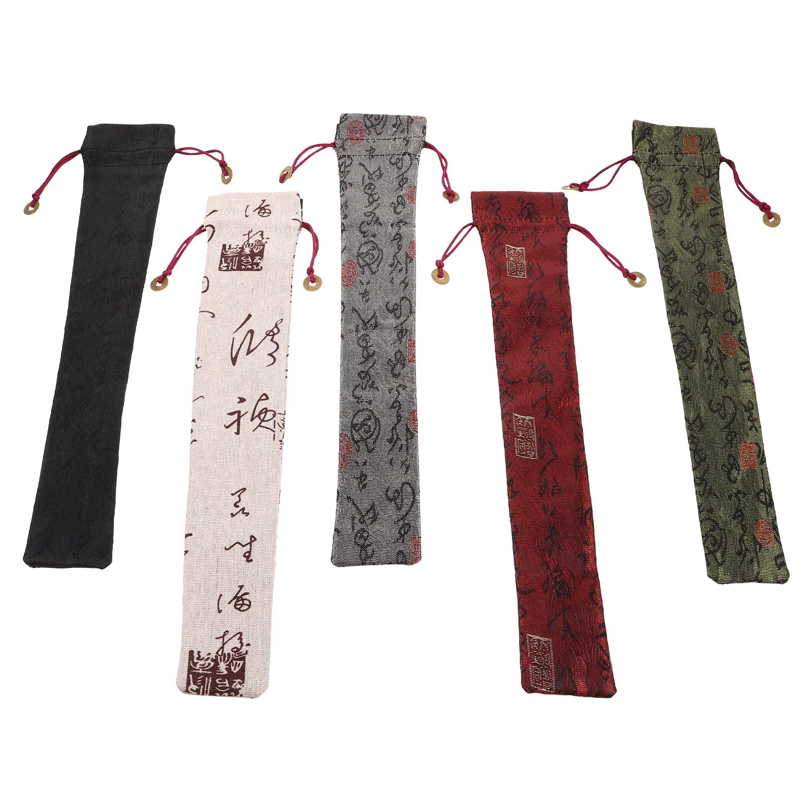 

5Pcs Chinese Folding Fan Holder Cotton Drawstring Storage Bag Vintage Protective Pouch for Travel Cultural Events Fan Cover