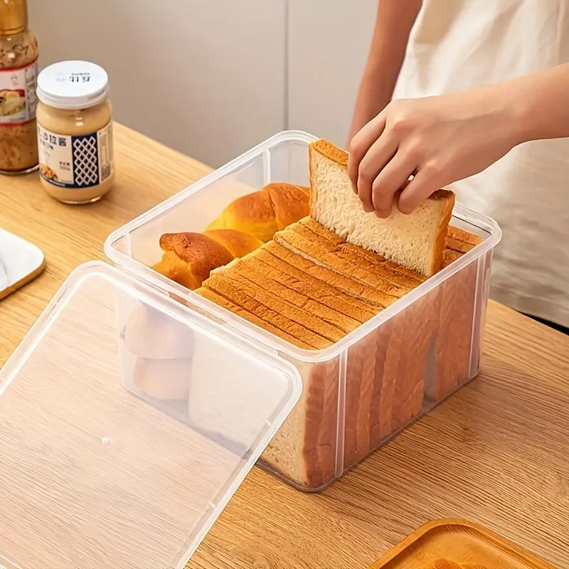 Airtight Food  Container With Lid - Reusable, Square Plastic Organizer For Bread, Toast, Eggs, Fruits & Vegetables - Kitchen Clo