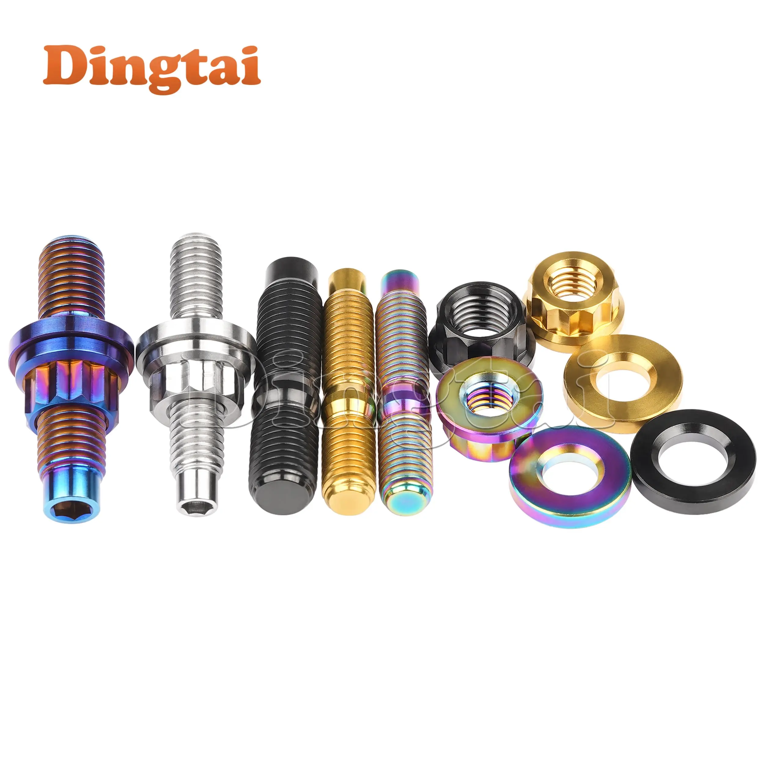 Dingtai parafuso de titânio 2/6/10 peças m8x45/55/65 m10x45/55mm liga coletor de escape automotivo parafusos porcas arruelas kit conjunto