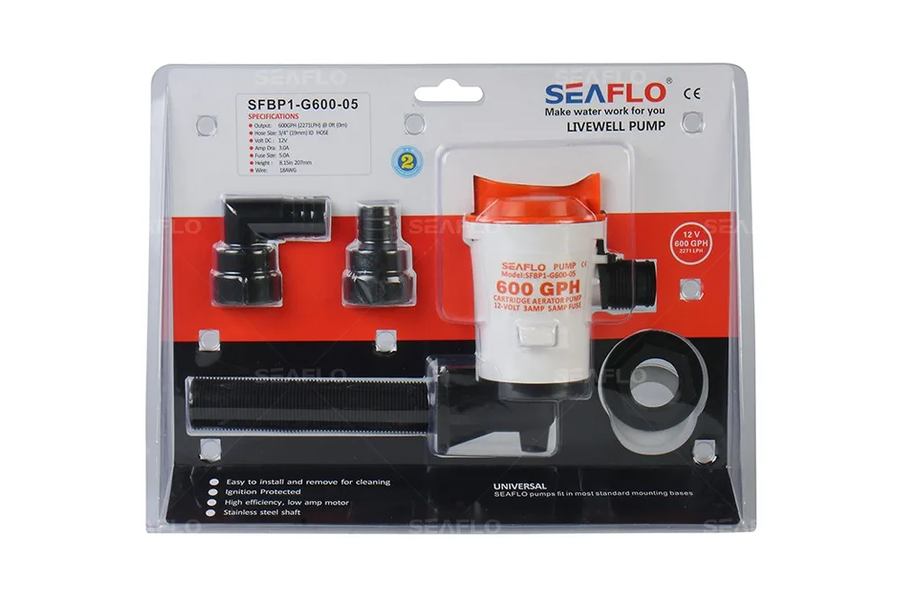 SEAFLO 12V SFBP1-G600-05 600GPH Boat Tank Aerator Angled Bilge Pump