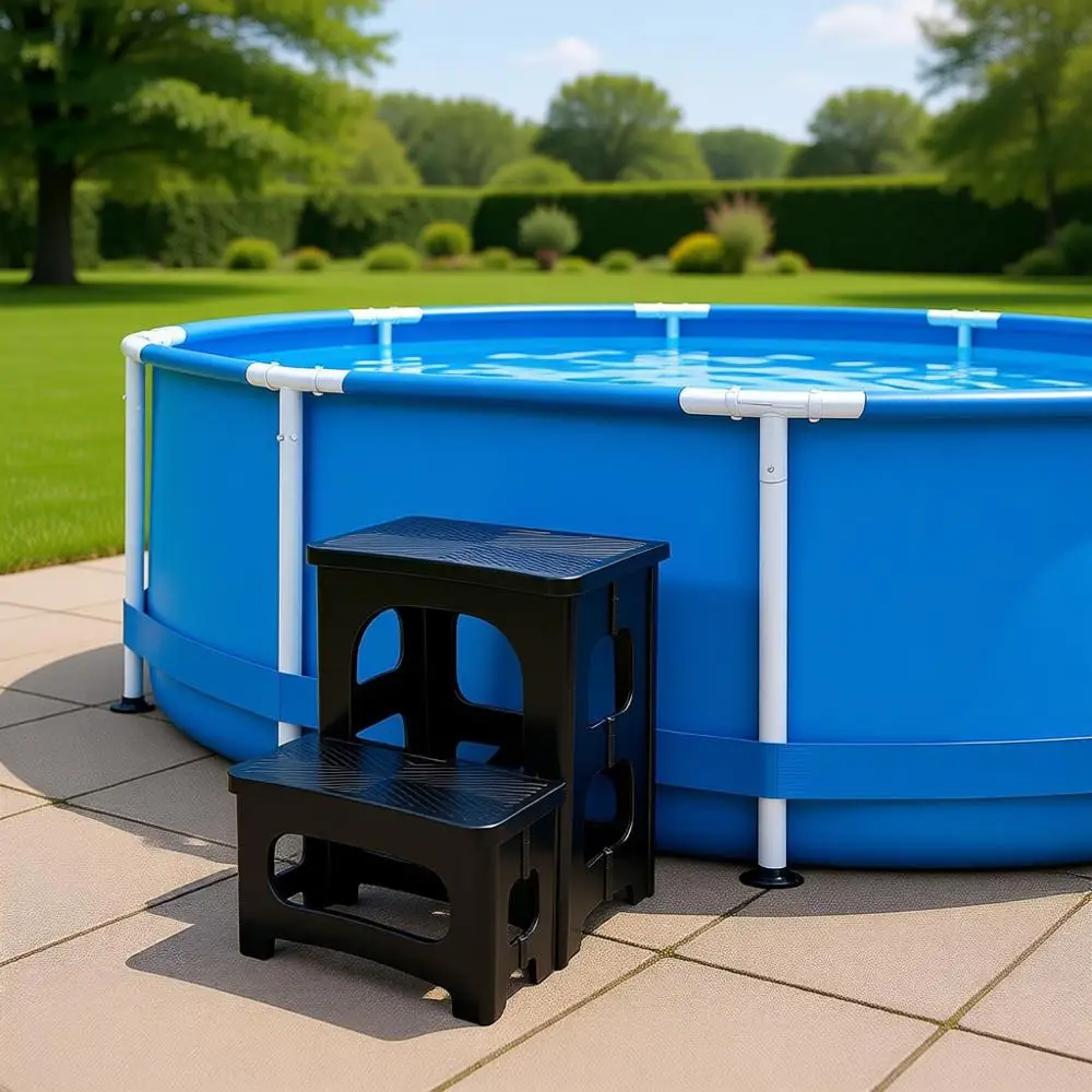 

Нескользящая 2-ступенчатая лестница для спа-бассейна, ступеньки для террасы у бассейна, аксессуар для внутреннего/наружного патио, черная