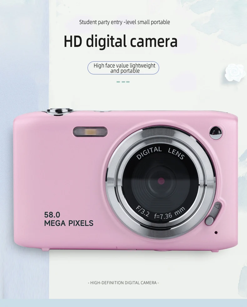 Kamera Digital HD 58 Megapiksel Layar 2,88 Inci untuk Pelajar, Tingkat Pemula, Multi-Warna, CCD, Kamera Digital Portabel Terjangkau