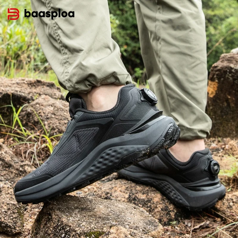 Baasploa Men Hiking Shoes New High Quality Male Trail Running Sneakers Anti-Skid Wear-Resistant Rotating Button Outdoor Shoes