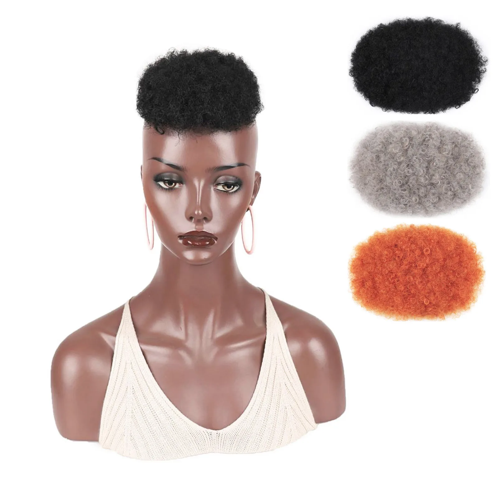 

Toupee Afro Black Short Curly Clip on Hair Topper Ideal Solution with Bald Heads Hair Cover Up Synthetic Hairpiece For Women