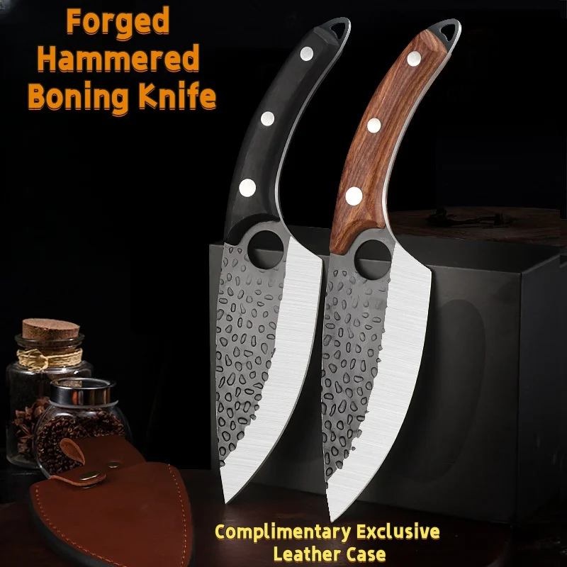 

Кованые Многофункциональные ножи из нержавеющей стали 5Cr15, рукоятка из высокоуглеродистой стали и палисандра, удобные для рук острые ножи с футляром