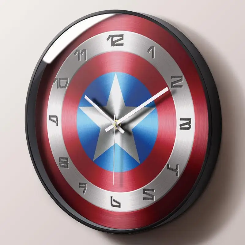 

Marvel Captain America Cartoon Watches Creative Personality Children Room Home Decor Wall Clock Movie and TV Periphery Gift
