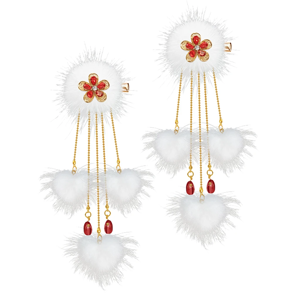 

1 Pair Pom Pom Ball Hairpins Tassel Clips Chinese Hanfu Hair Accessories For Girls Women Kids Barrettes Party Wear Hair Styling