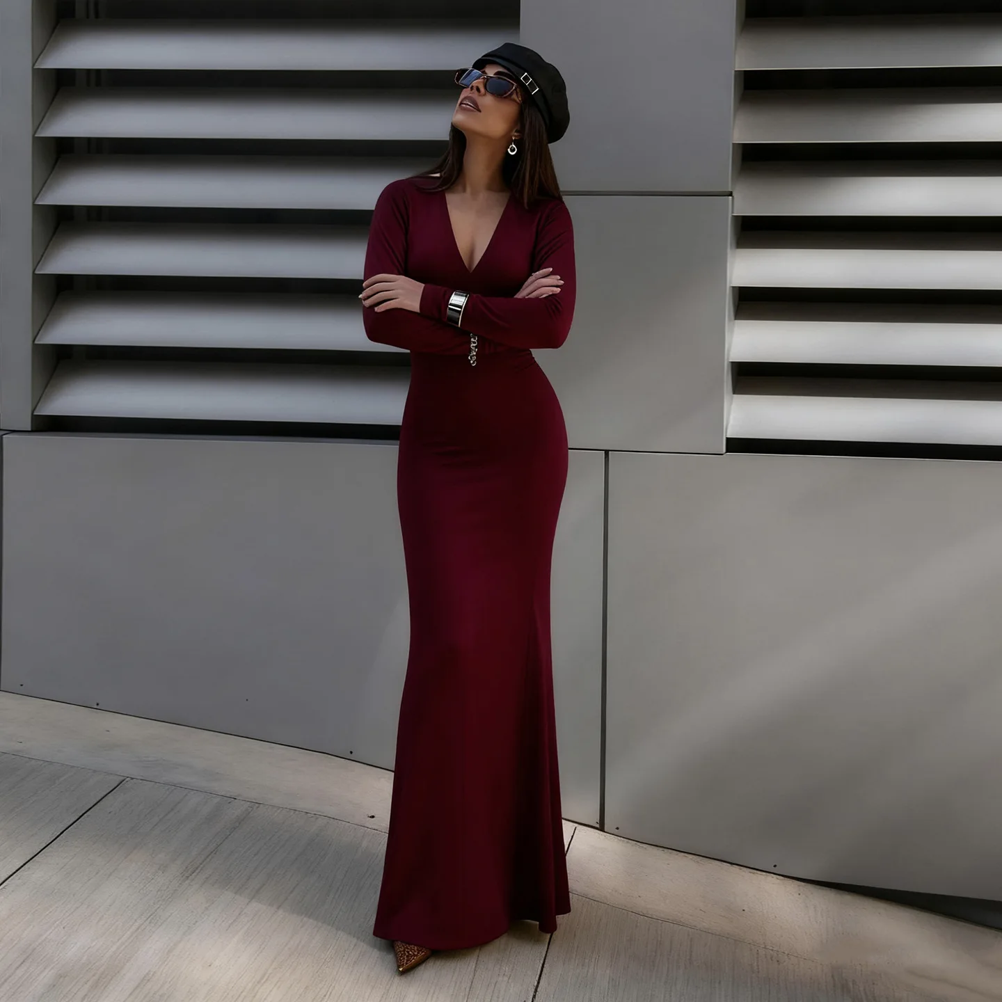 

Slim Fit Color Blo Dr с высокой талией, сексуальное вязаное платье из полиэстера Thi Long Sve, женское платье для осеннего сезона, нейтральный Sle