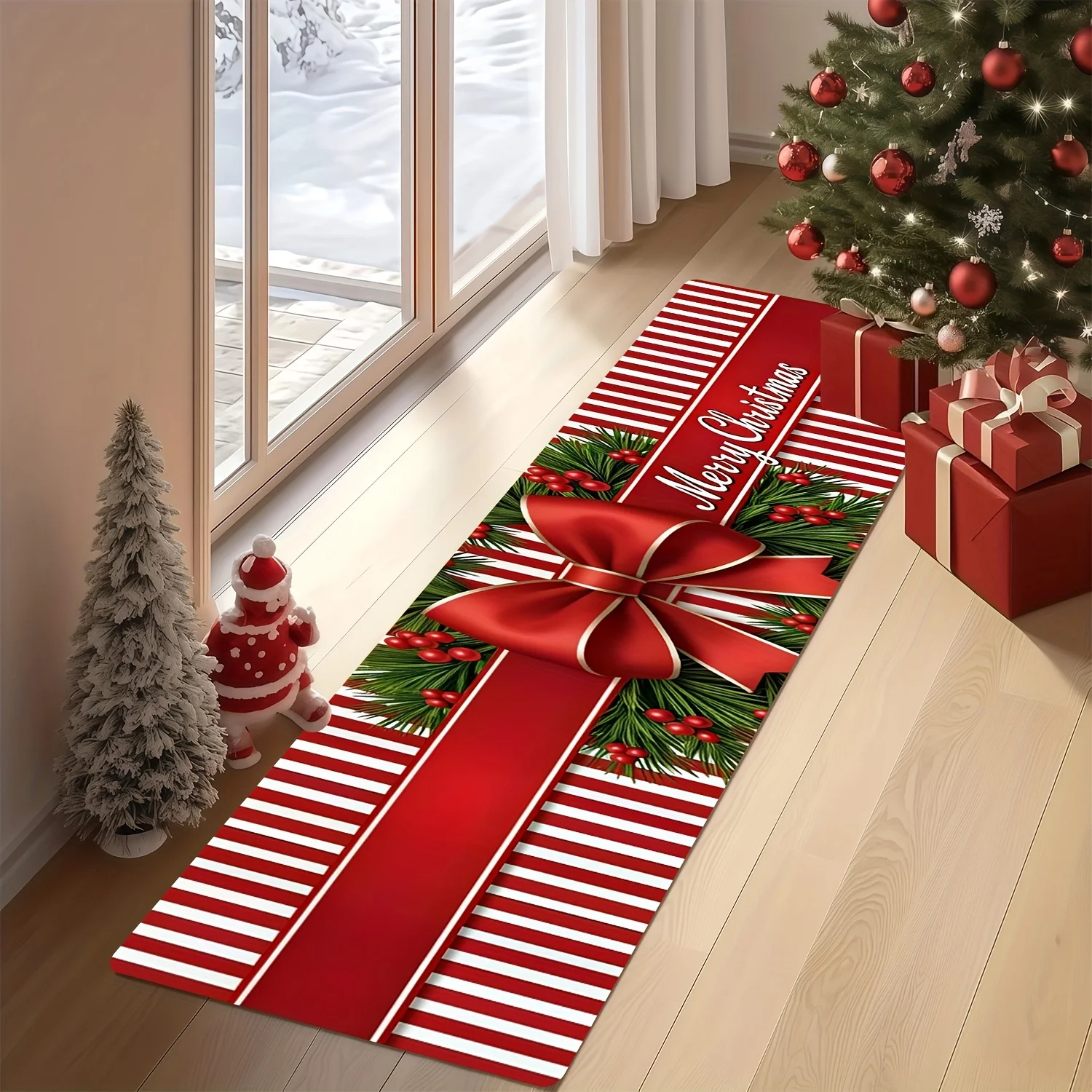 VIKAMA Festive Christmas Snowflake Runner Rug Home Decoration Kitchen Rugs, Entryway Hallway Bedroom Carpet Welcome Floor Mat