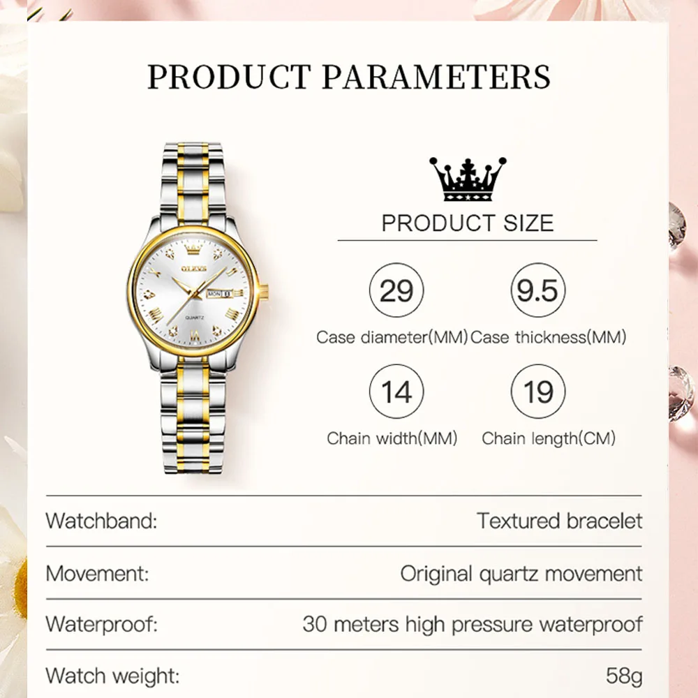 OLEVS New Fashion Women Quartz Watch Waterproof Classic Luxury Brand Lady Watch Stainless Steel Strap Watches