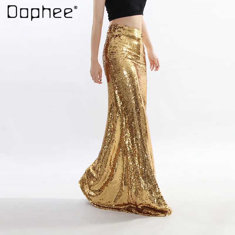 2025 otoño nuevo elegante ligero de lujo adelgazante pesado lentejuelas sirena vestido de mujer de gama alta alta alta sociedad falda de longitud media vestido de noche