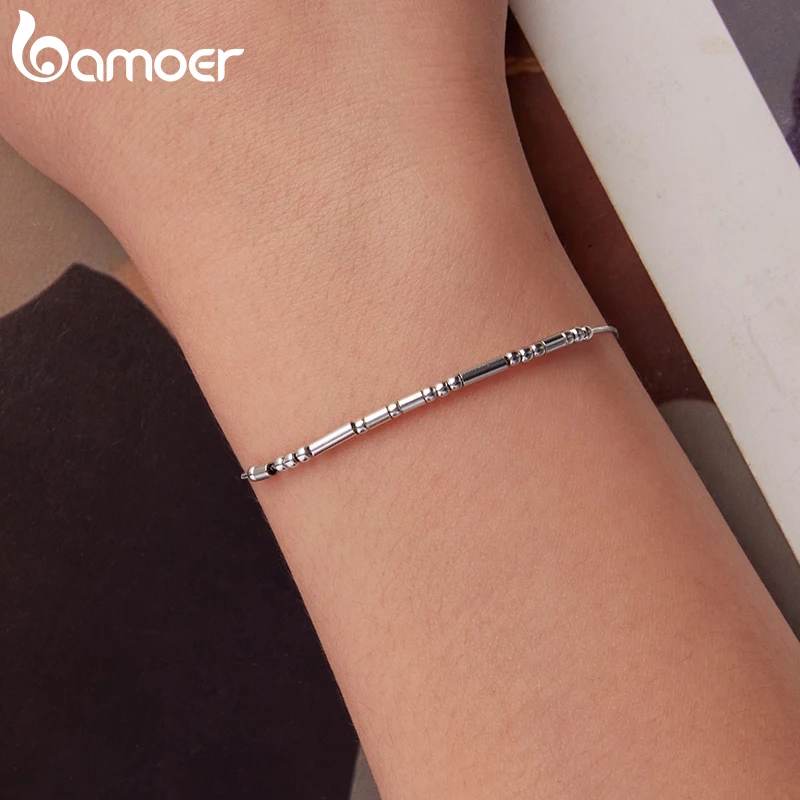 

Bamoer Real 925 Sterling Silver Morse Code Bracelet for Women I Love You Vintage Beads Chain for Girls Valentine's Jewelry Gift