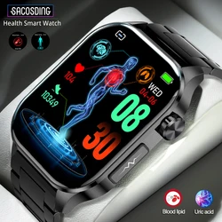 Montre connectée ECG PPG HRV, moniteur de santé, smartwatch, moniteur de rythme cardiaque, de saturation du sang en acide urique et de glycémie, appels Bluetooth