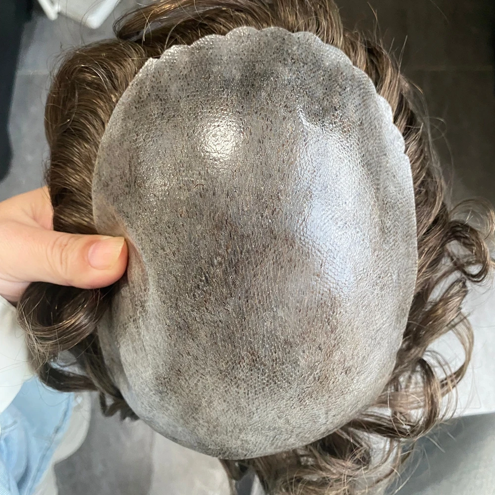 شعر بشري للرجال أرخص قاعدة الجلد 0.1 ملم حقن استبدال الشعر المستعار للصلع أشقر بني # 4 # 6 باروكات رجالية أوروبية #5