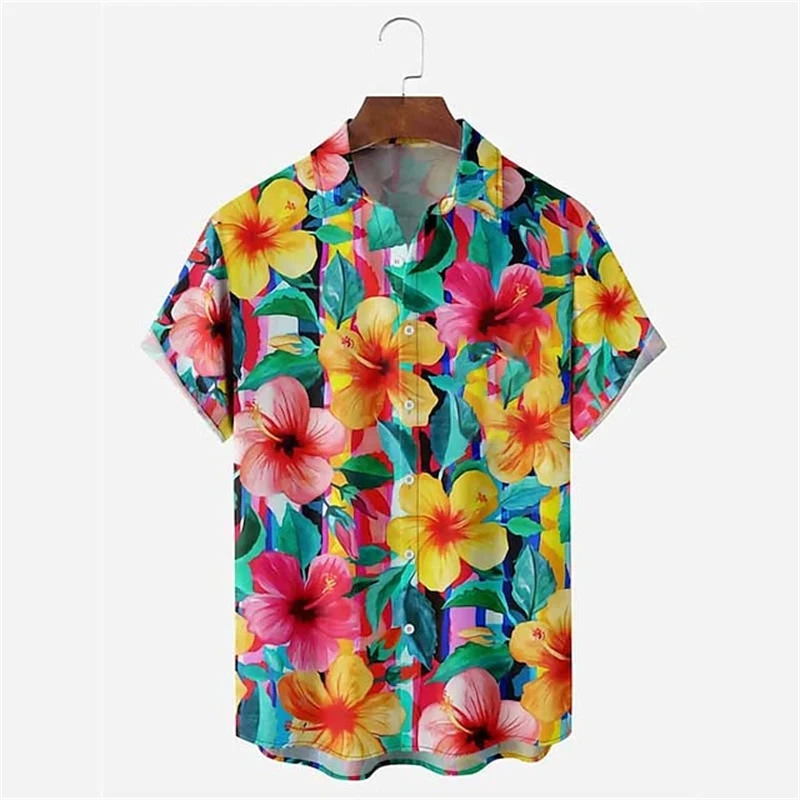 Summer 3D Print Floral Shirts Men Hawaiian Y2k Top Breathable Fashion Beach Vacation Men\'s Short Sleeved Blouse Casual Clothing