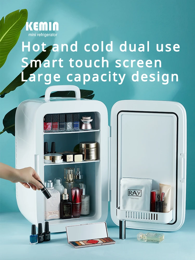 Mini refrigerator for storing facial masks, facial creams and cosmetics. Beauty refrigeration for skin care cosmetics.