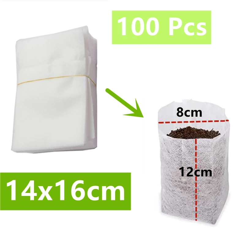 100 Sacchetti Per Piantine In Tessuto Non Tessuto 20x20 Cm - Biodegradabili, Ecologici, Con Set Di Attrezzi (Paletta, Rastrello, Annaffiatoio)