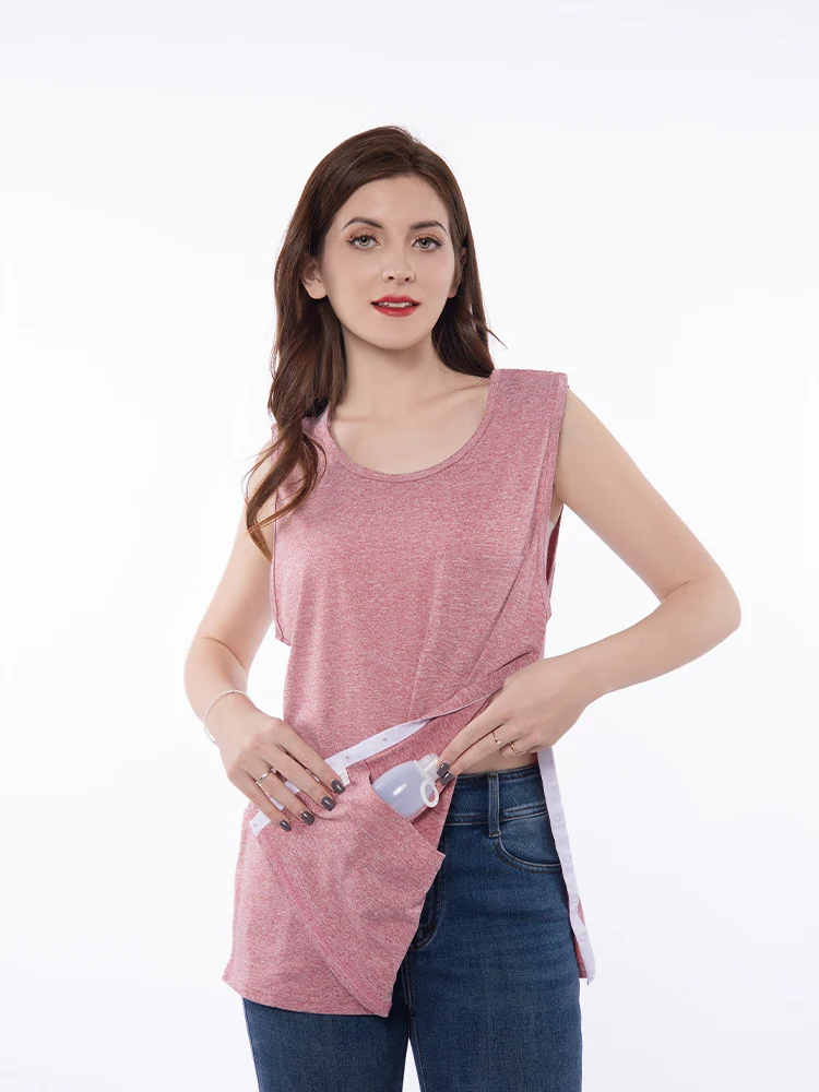Mastectomy Recovery vest with drainage pockets, neutral shoulder surgery shirt, full button-down rotating cuffs, recovery clothi