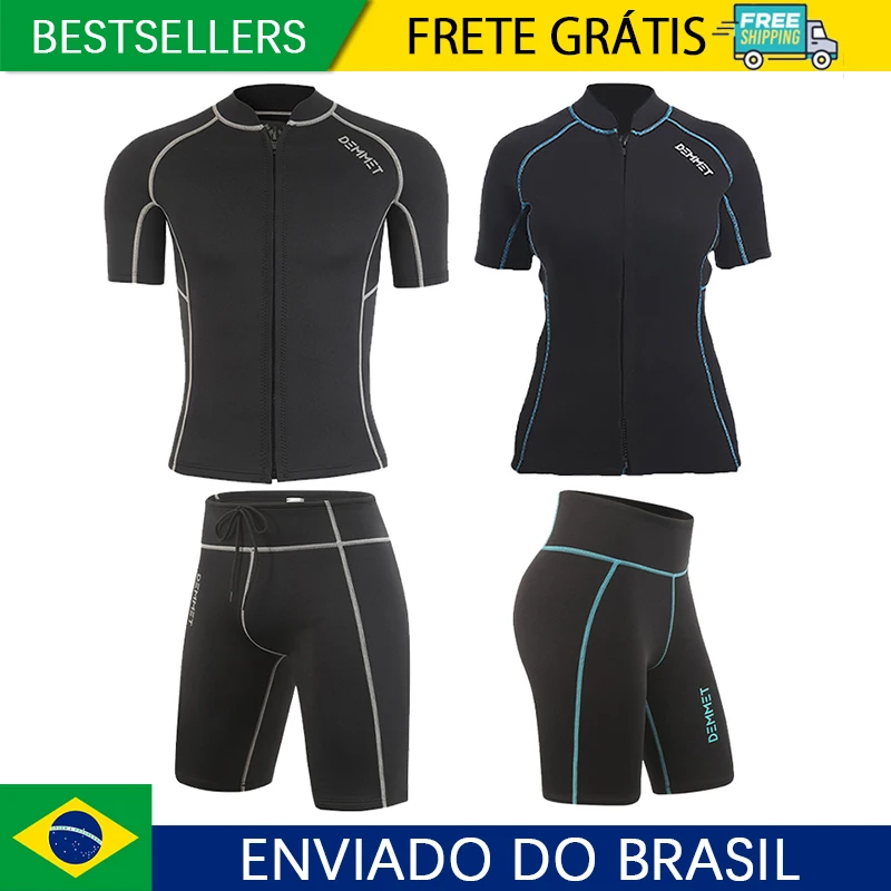 Demmet curto wetsuit masculino 1.5mm-3mm neoprene mergulho terno manga dividida feminino terno molhado frente zip caça submarina natação surf roupa de banho