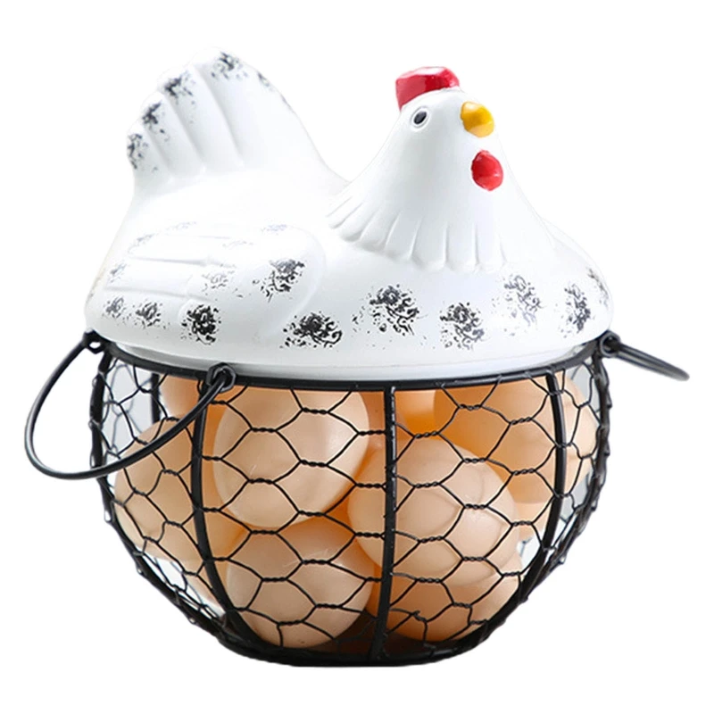 F1CD Egg Holder Iron Chicken Shape Ceramic Hen Ornament Fruit Storage Basket Durable Suitable For Storing Fruits Egg Durable