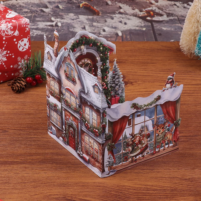 بطاقة عيد الميلاد ثلاثية الأبعاد - ليلة قبل مشهد عيد الميلاد مع سانتا وقرية الثلج، تحيات العطلات التفاعلية #5