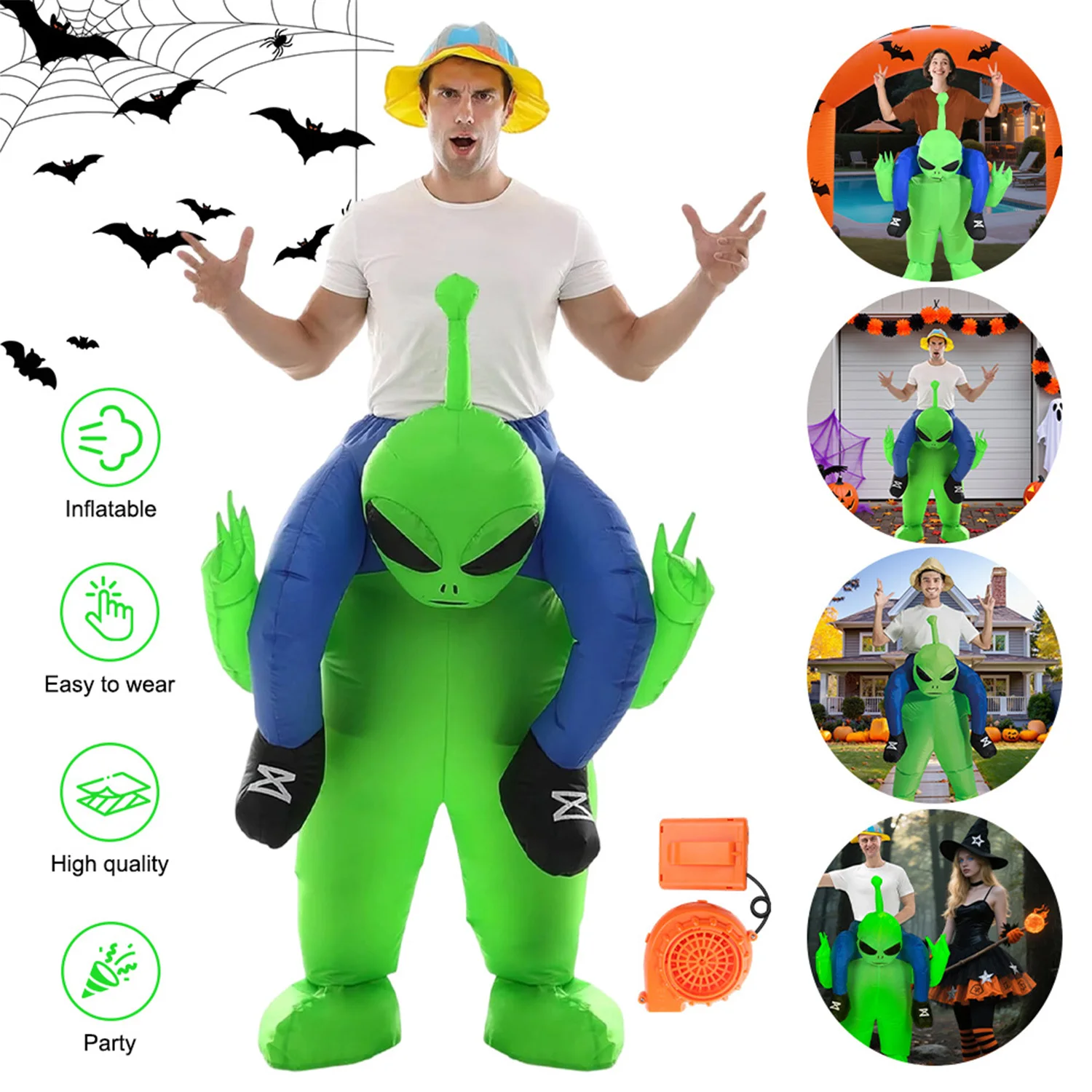Déguisement gonflable d'alien hilarant pour une taille de 120 à 150 cm – Costume gonflable 3D original pour les fêtes costumées d'Halloween, les fêtes, les festivals et les spectacles.