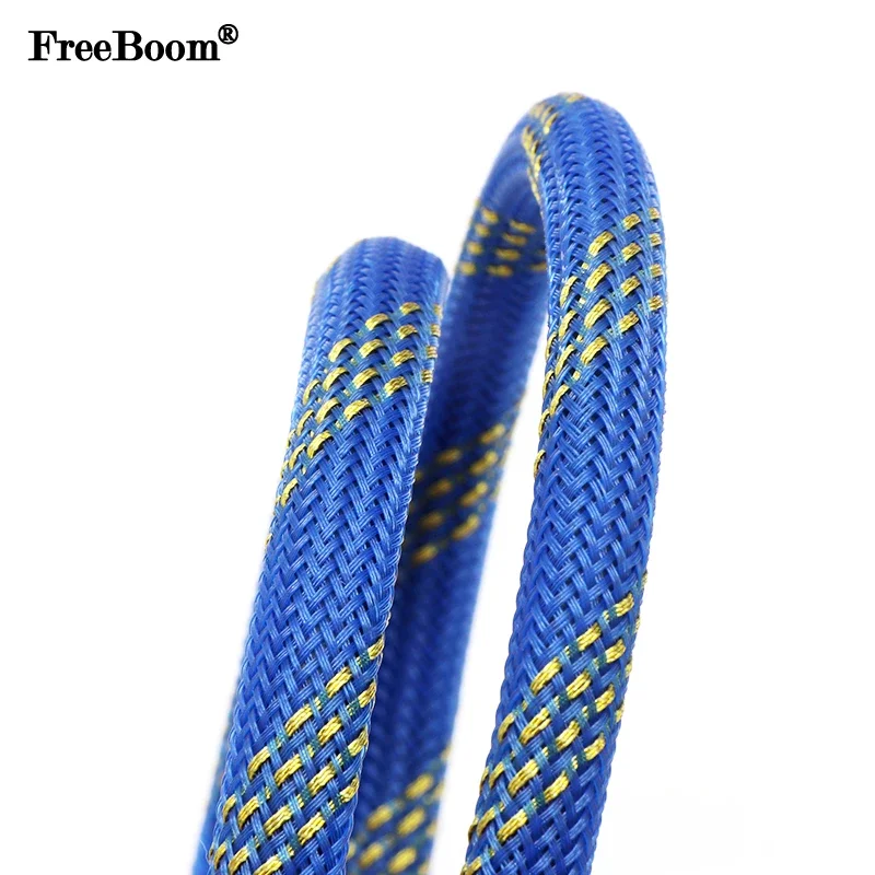 

1~50m Blue Gold PET Braid Sleeve 2/4/6/8/10/12/14/16/20mm High Density Sleeving Snake Skin Cable Wrap Sheath For Electric Cables