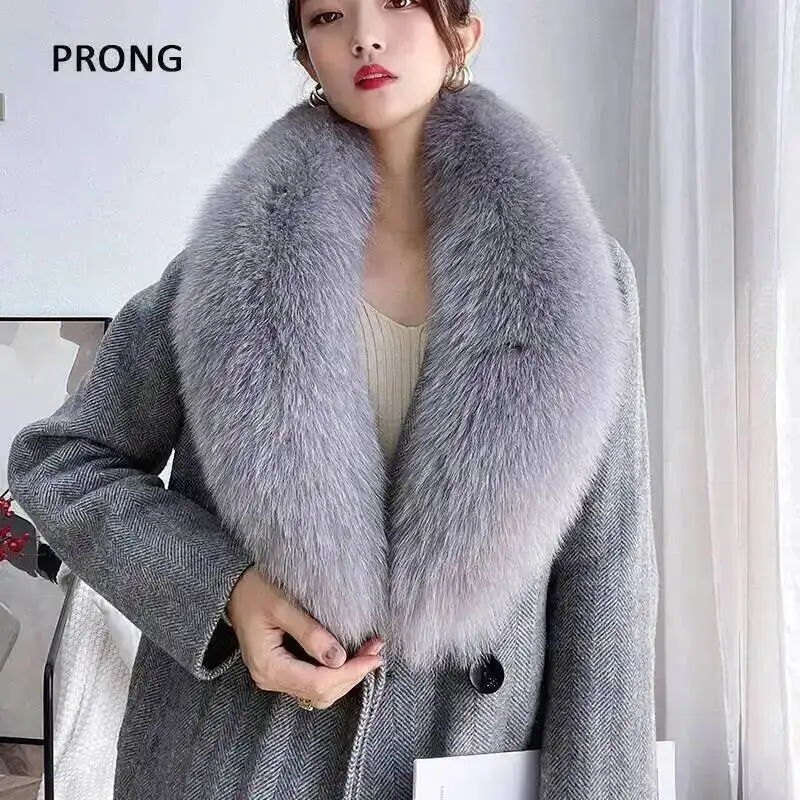Cuello de piel de zorro Real para mujer y hombre, abrigo, chaqueta, chal, envolturas, cuello de piel cálido para invierno, calentador de cuello de