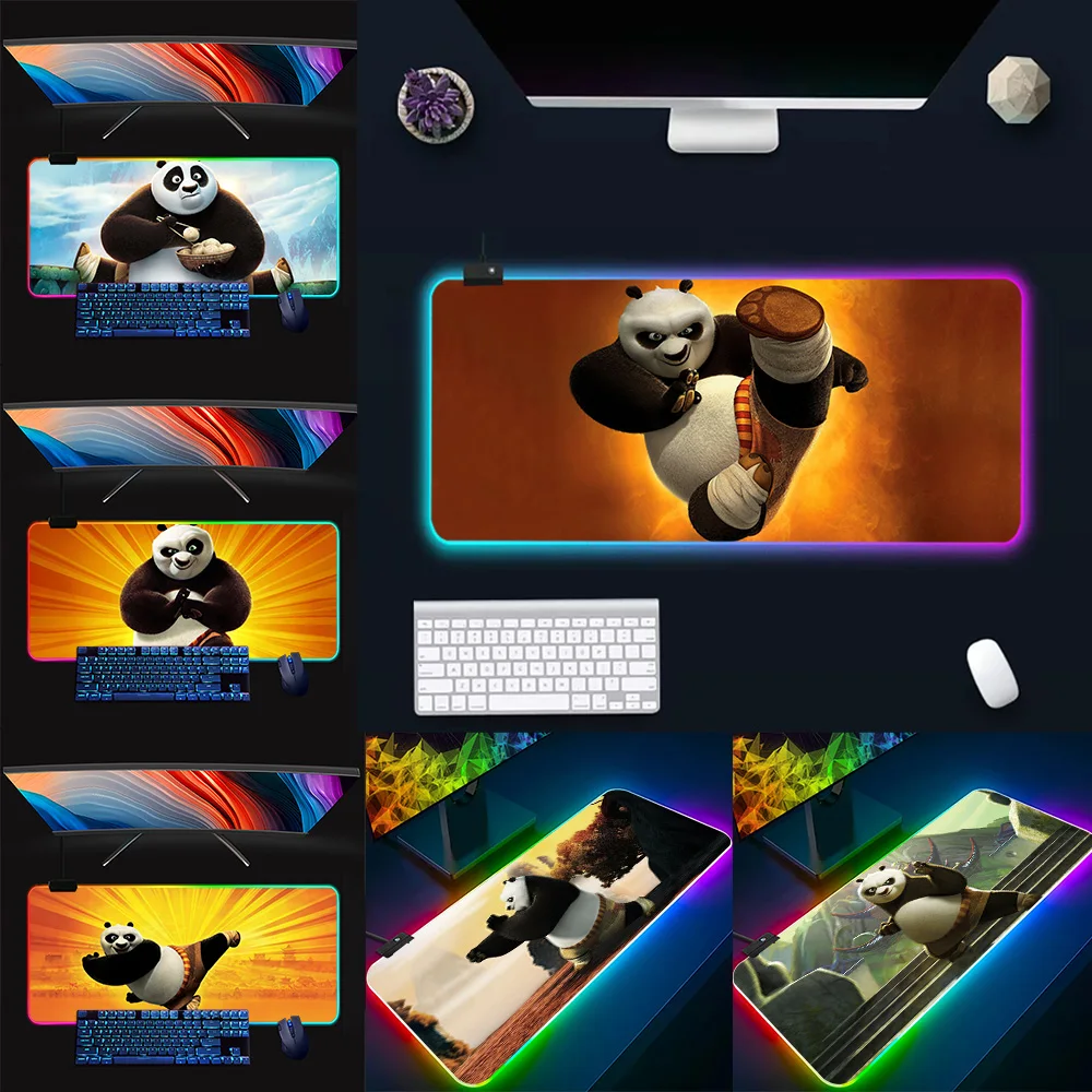 

kungfu Panda RGB Pc Gamer Keyboard Mouse Pad Mousepad LED Glowing Mouse Mats Rubber Gaming Computer Mausepad