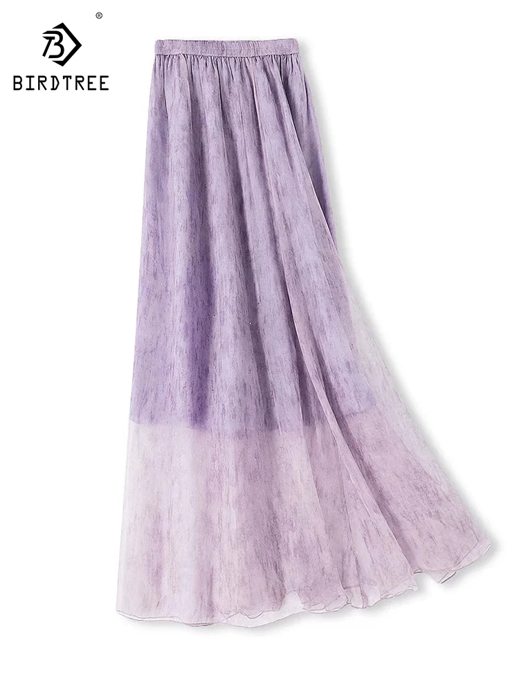 

BirdTree-Silk Elegant Skirts, Elastic High Waist Tie-dye, Women Beach Vacation Party Fairy A-line Skirt, 2026 Spring B62364CC