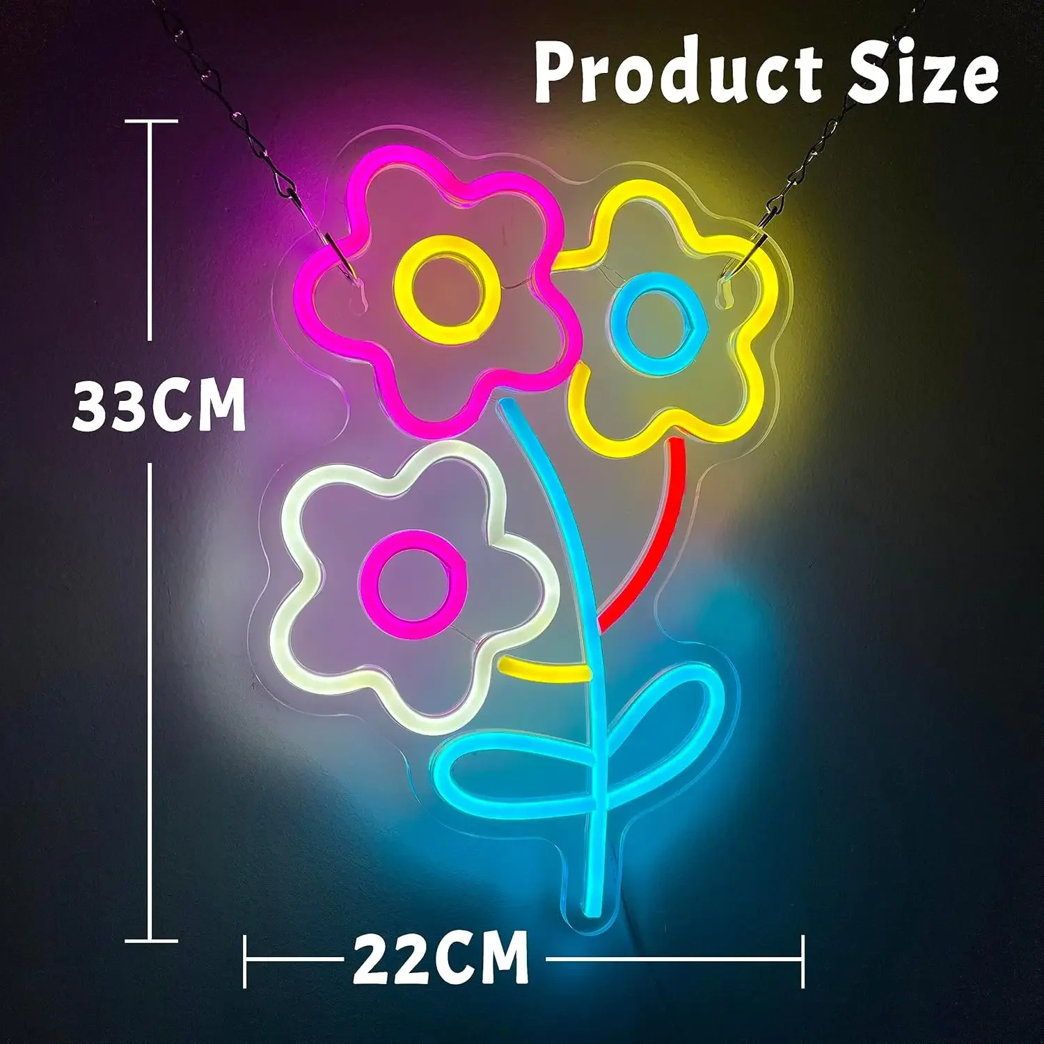 Colorful Flower Bouquet Neon Sign LED Wall Art USB Powered Floral Theme Decor Bedroom Living Room Party Aesthetic Hanging Light