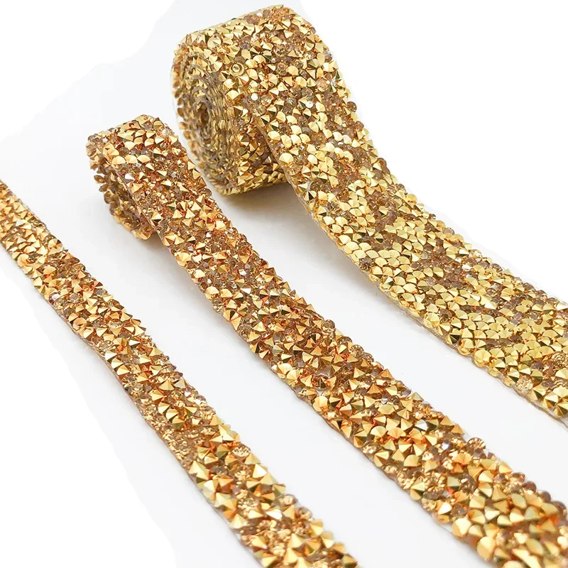 1Yard 10mm Width Rhinestone Iron on Patches for Clothing Decoration Trim Chain Crystal Appliques Sticker Stripes Diy Hole Repair