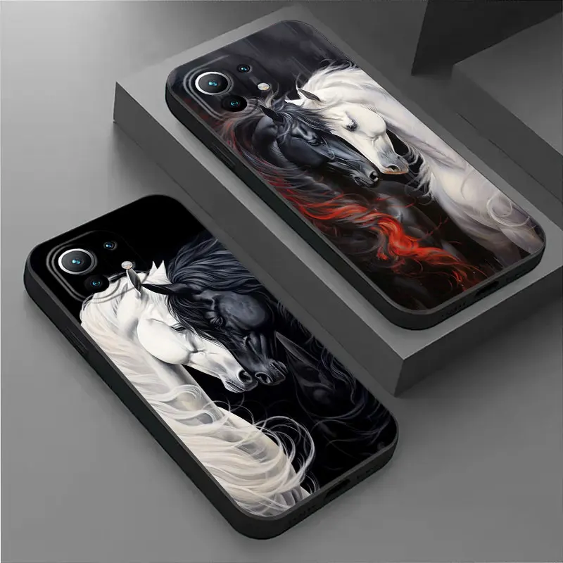 Black White Horses Galloping Phone Case For Xiaomi 14T 13T 12T 11T 14 Pro 12 Mi 11 Lite Poco X3 X4 X5 X6 M5 F5 F6 Pro Soft Cover